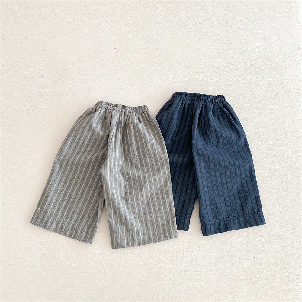 Children's Cotton Linen Stripes Outer Wear Casual Children's Pants