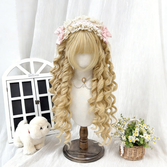 Noodles Roll Female White Gold Color Roman Wig Long Curls