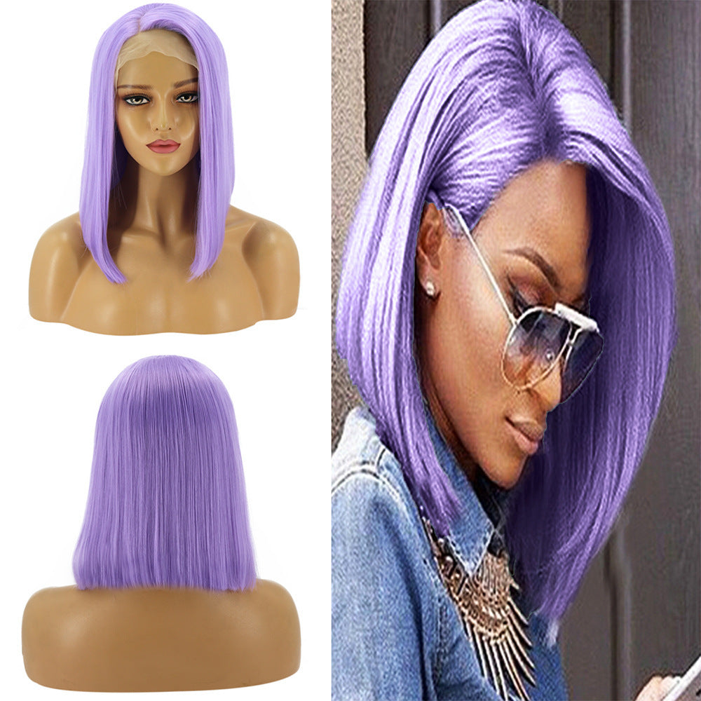 Women's Front Lace Chemical Fiber Mid-length Sheath Wig Short Straight Hair