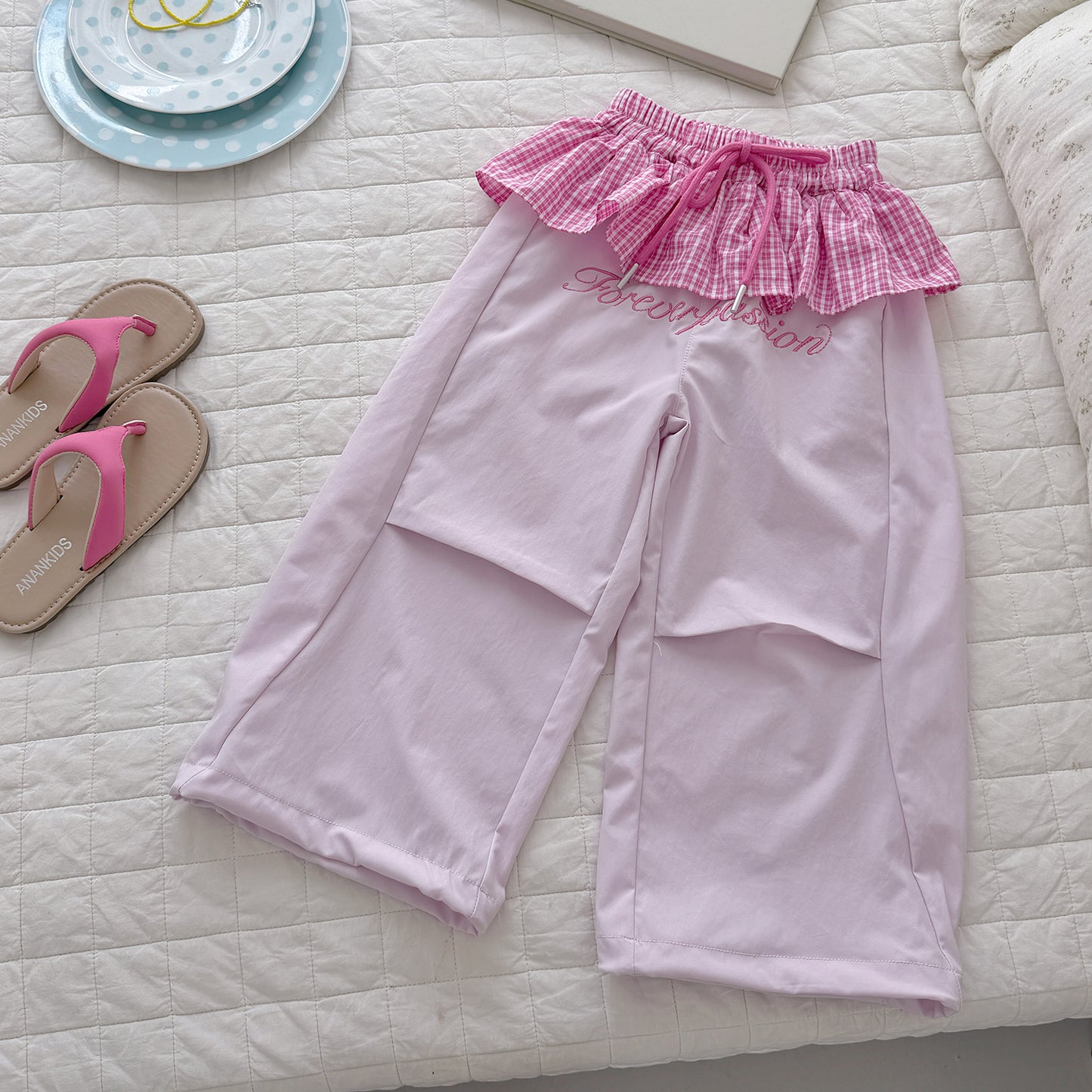 Children's Ice Silk Summer Plaid Skirt Mute Children's Pants
