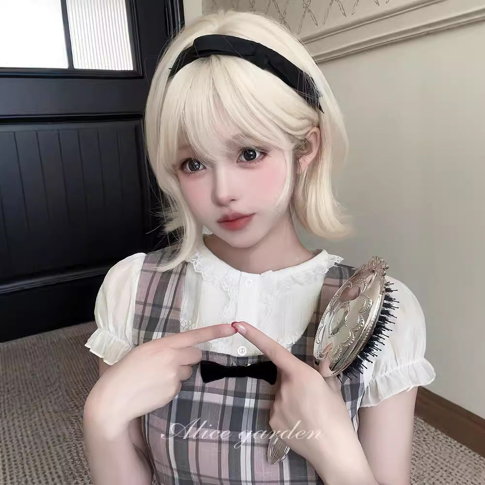 White Gold Color Tail Valgus Fashion Fluffy Whole Wig Short Curly Hair