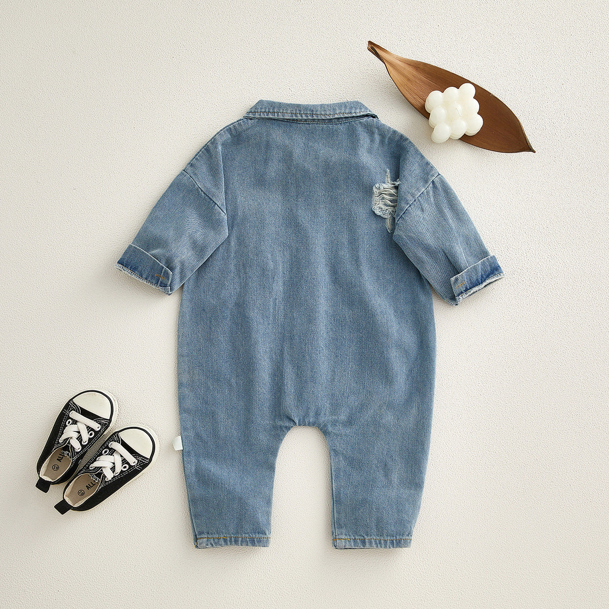 Denim Jumpsuit Male Female Long Sleeve Ripped Rompers Jumpsuit, Climbing Suit