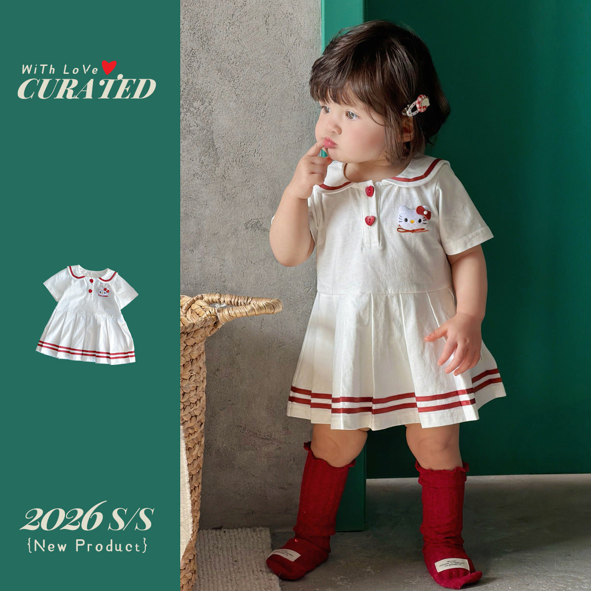 Shirt Contrast Color Short Sleeve Pleated Skirt Children's Dress