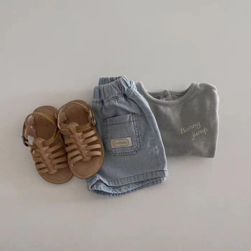 Children's Clothing Korean Letters Summer Cotton Thin Jeans Retro Shorts Toddler Children's Pants