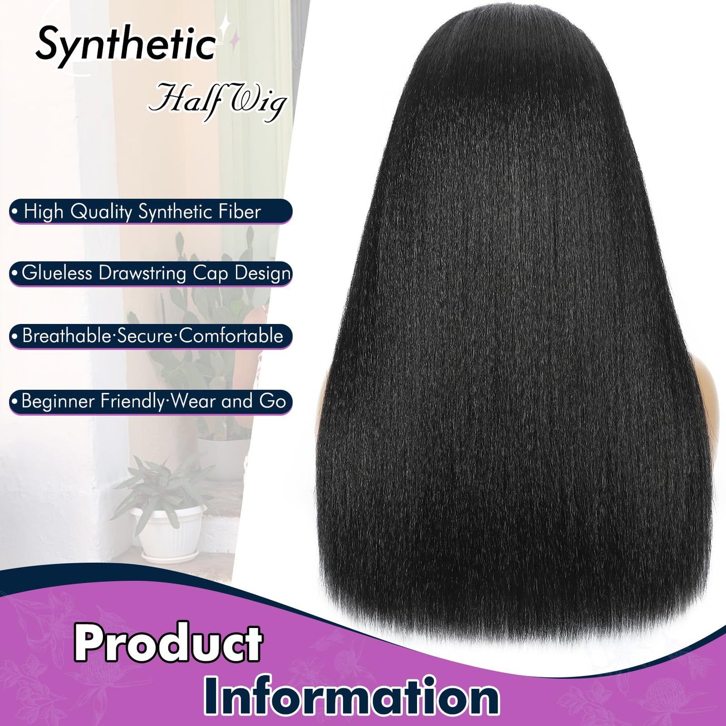 Women's Black Hair Three-in-one Synthetic Wigs Long Straight Wig