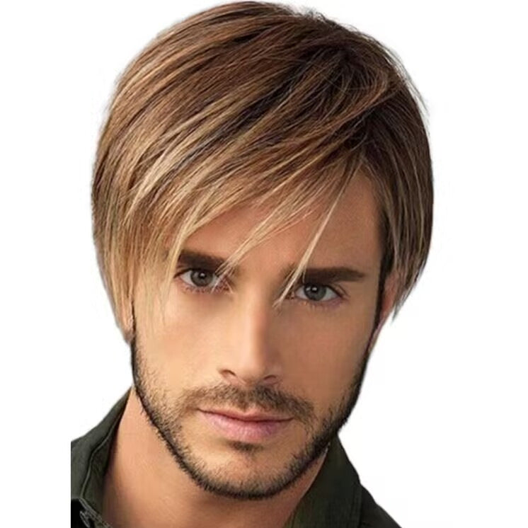 Men's Chemical Fiber Hairstyle Rose Net Sier Wig Short Straight Hair