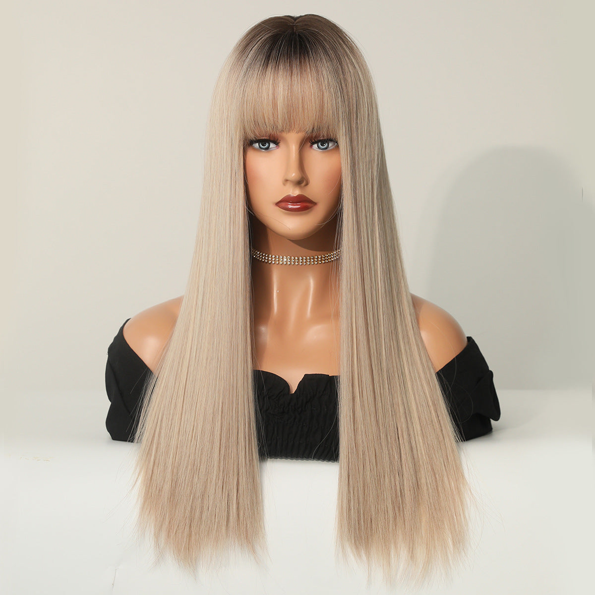 Bangs Female Hair Champagne Golden Chemical Long Straight Wig