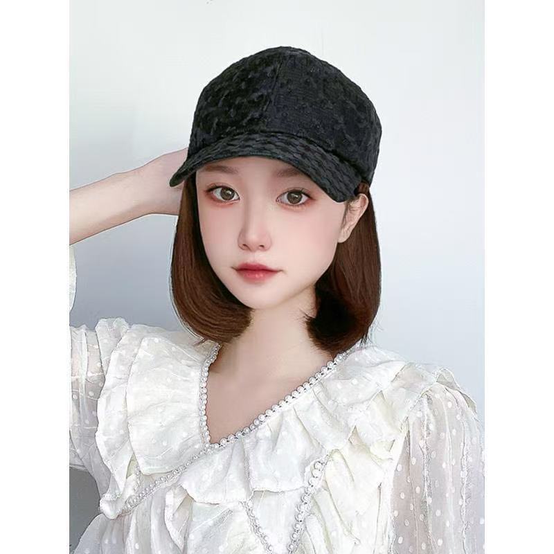 Summer One Hollow Peaked Cap Fashion Sun Shade Wig Short Straight Hair