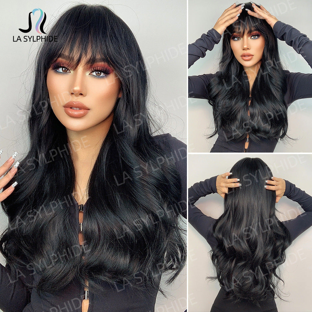 Curly Hair Partial Bangs Female Mechanism Wig Long Curls