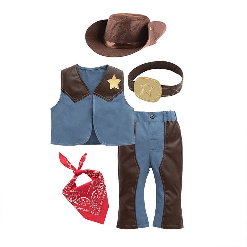 Children's Western Denim Festival Clothes Role Performance Set With Children's Suit