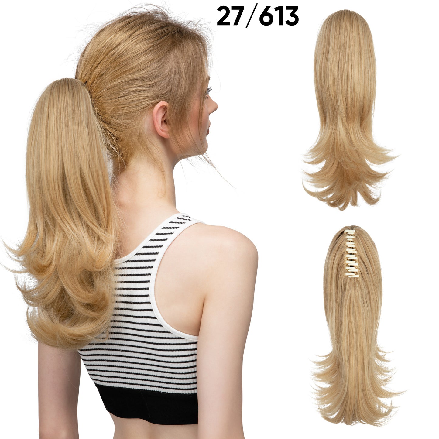 Women's Slightly Curly Short Grip Natural Jaws Clamp Wig Ponytail