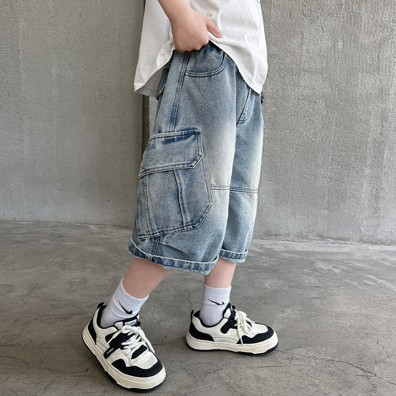 Children's Clothing Summer Denim Shorts Casual Handsome Middle Youth Korean Children's Pants