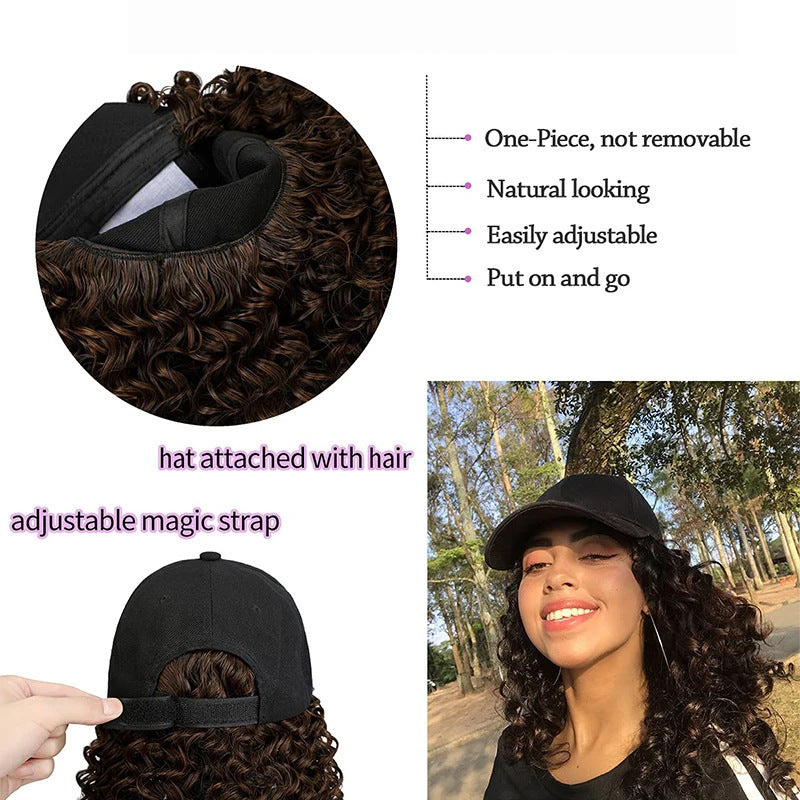 Peaked Cap Instant Noodle Curly Hair Wig Long Curls