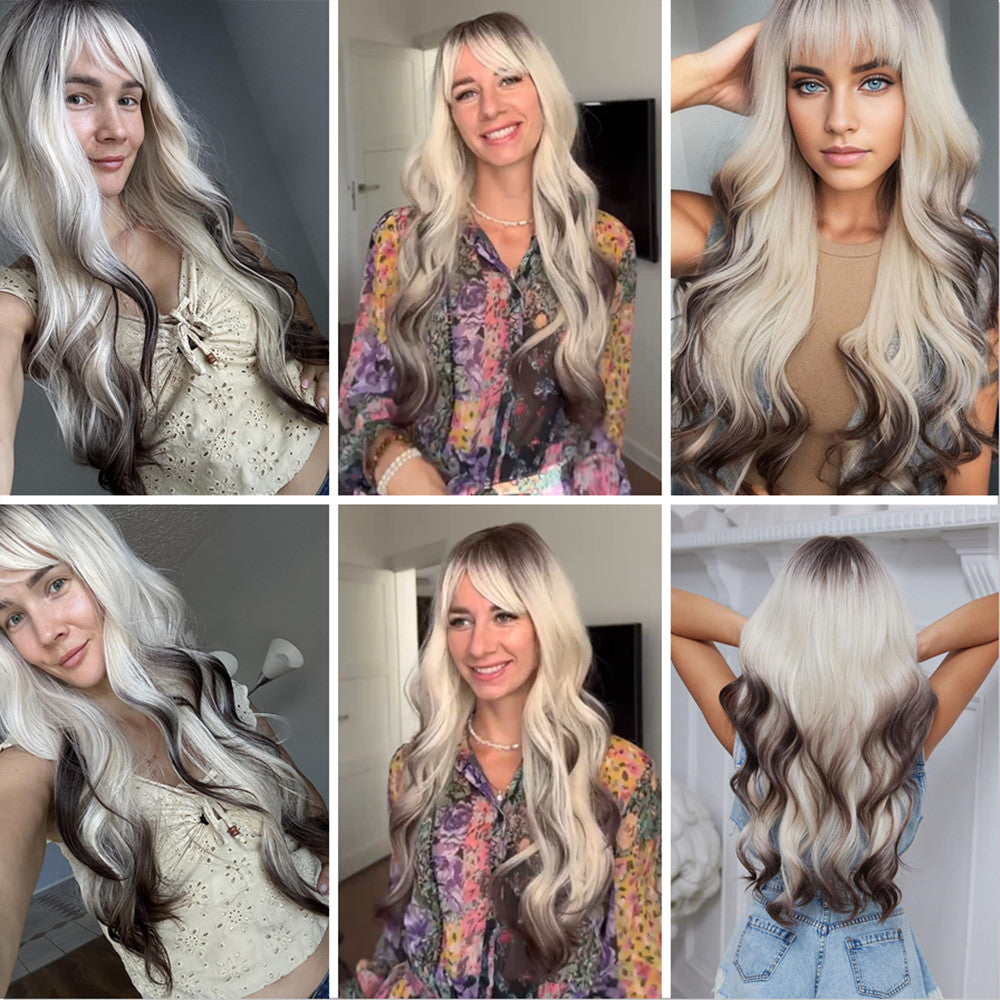 Gradient Black Brown Temperament Mechanism Music Festival Wig Long Curls