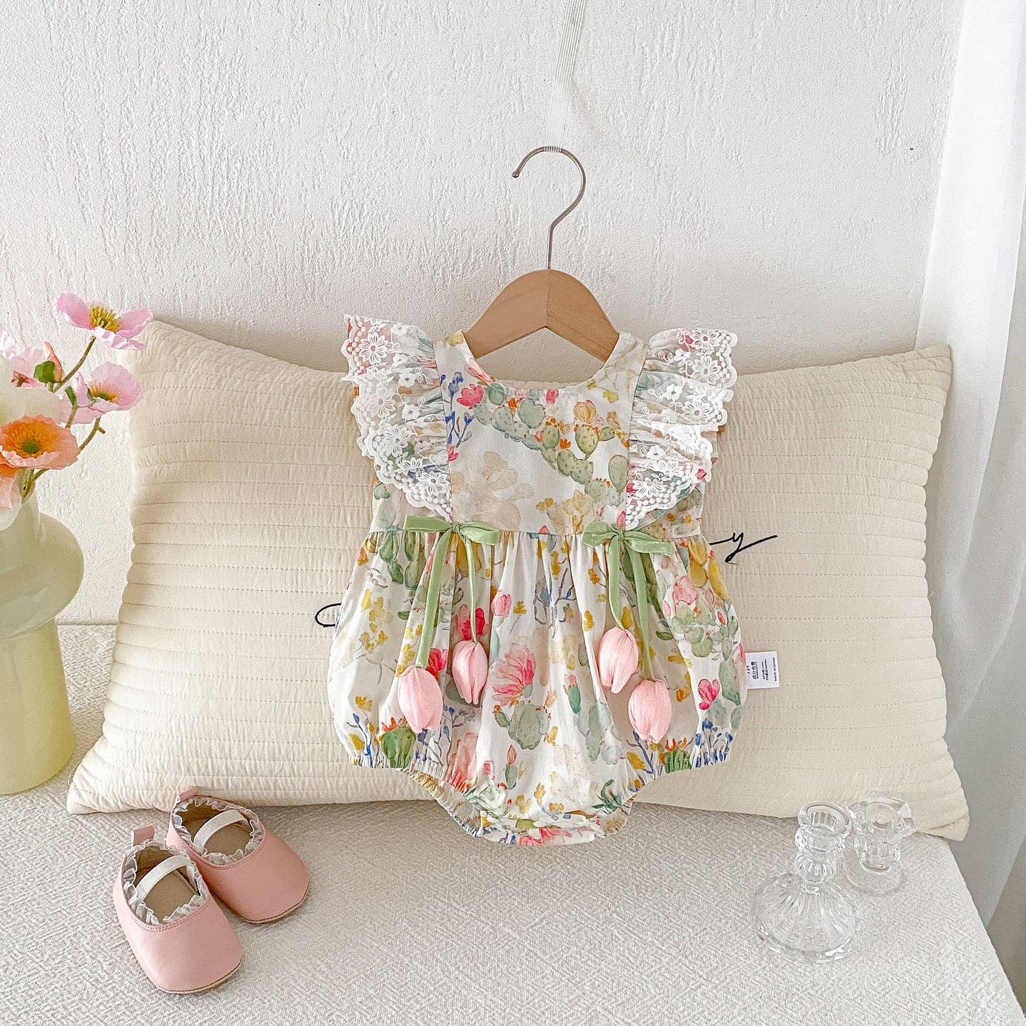 Pastoral Flower Jumpsuit Sweet Princess Romper Born Jumpsuit, Climbing Suit