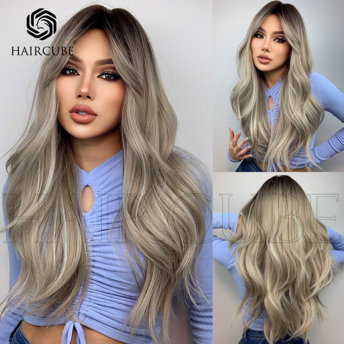 Head Cover Female Style Bangs Brown Curly Wig Long Curls