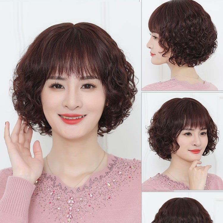 Female Short Full Human Fashion Mom Natural Lady Real Hair Wig