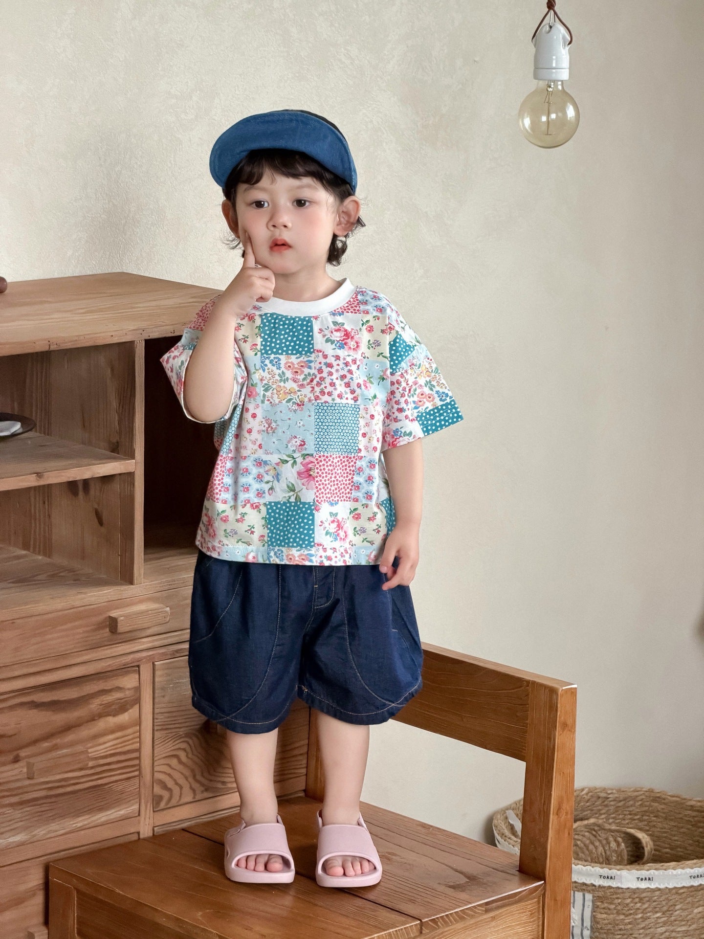 Children's Short-sleeved T-shirt Summer Thin Korean Clothing Clothes Boy's Denim Children's Suit