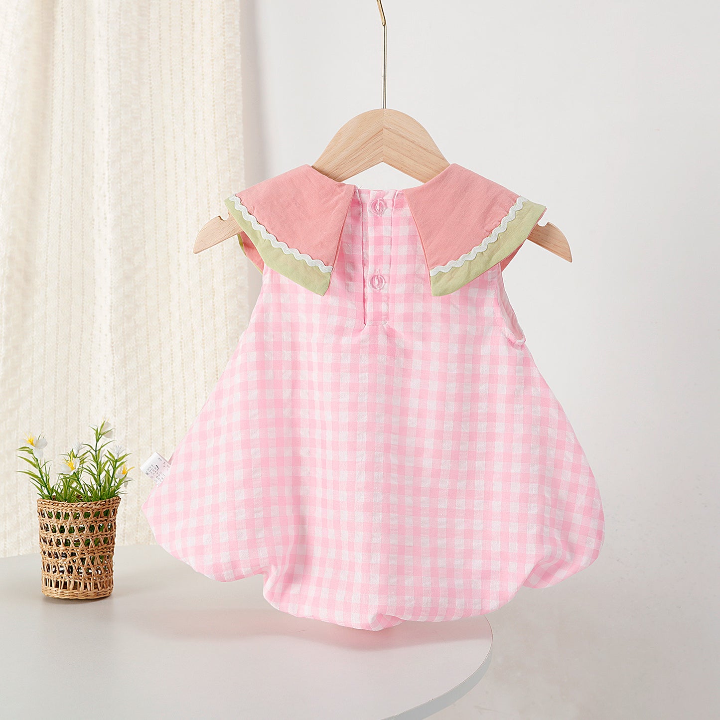 Children's Sleeveless Summer Watermelon Collar Plaid Princess Jumpsuit, Climbing Suit