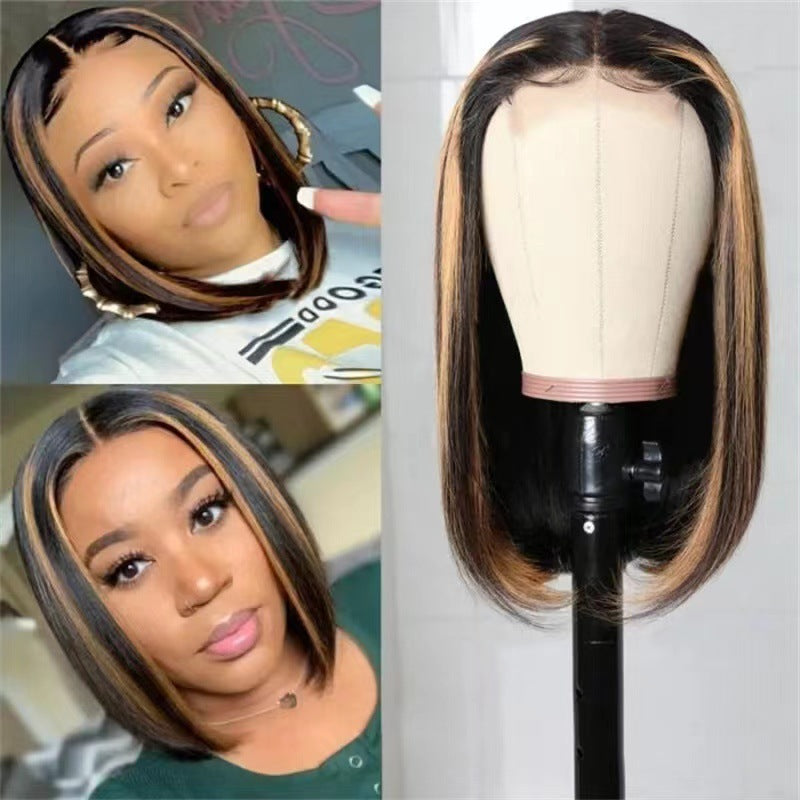 Women's Mid-length Brown Gradient Chemical Fiber Rose Wig Short Straight Hair