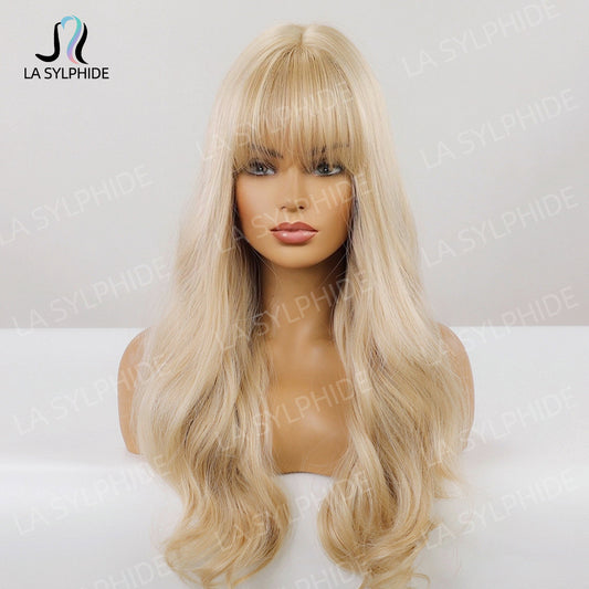 Women's Golden Curly Hair Bangs For Without Hand-woven Wig Long Curls