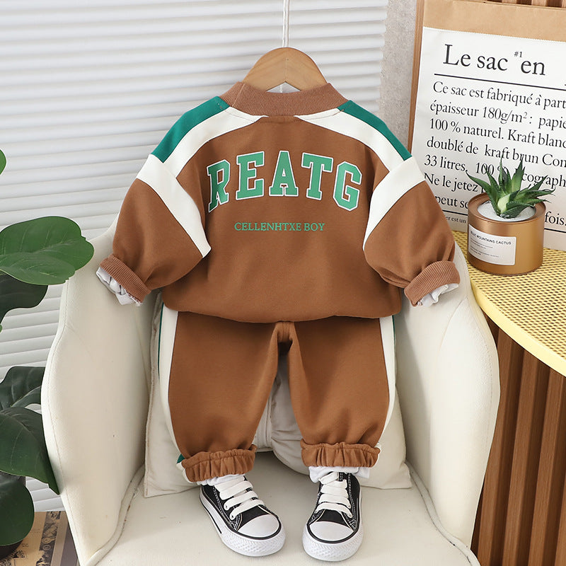 Clothing Sports Pants Round Neck Sweater Two-piece Children's Suit