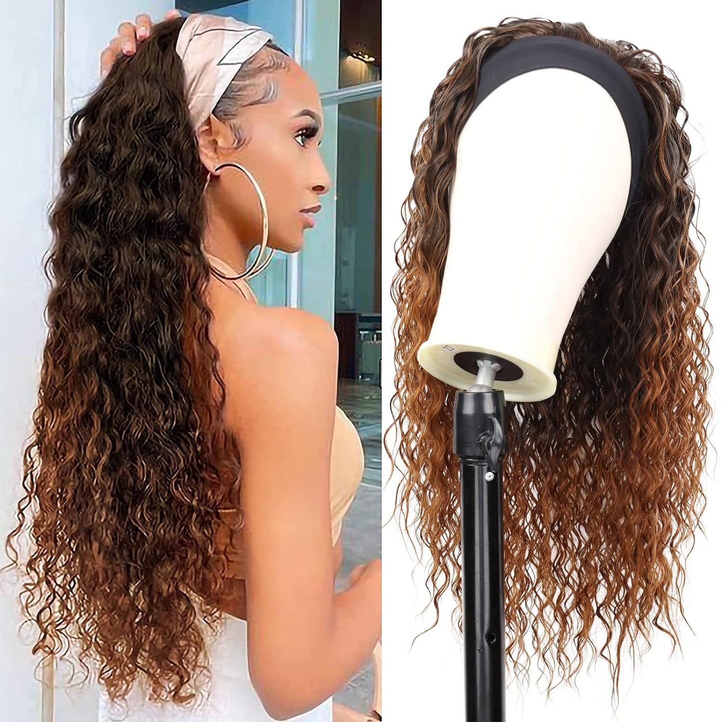 Women's Small Curly Headscarf Afro Headgear Wig Long Curls