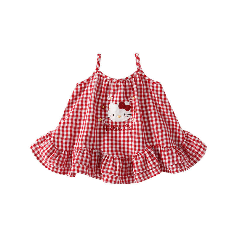 Slim Strap Vest Kitty Breathable A- Line Children's Dress