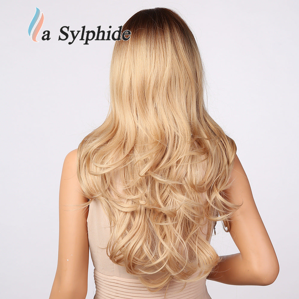 Bangs Female Mechanism Chemical Fiber Golden Long Real Hair Wig