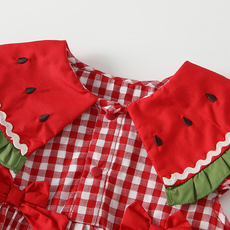 Women's Red White Checkered Triangle Rompers Infant Jumpsuit, Climbing Suit