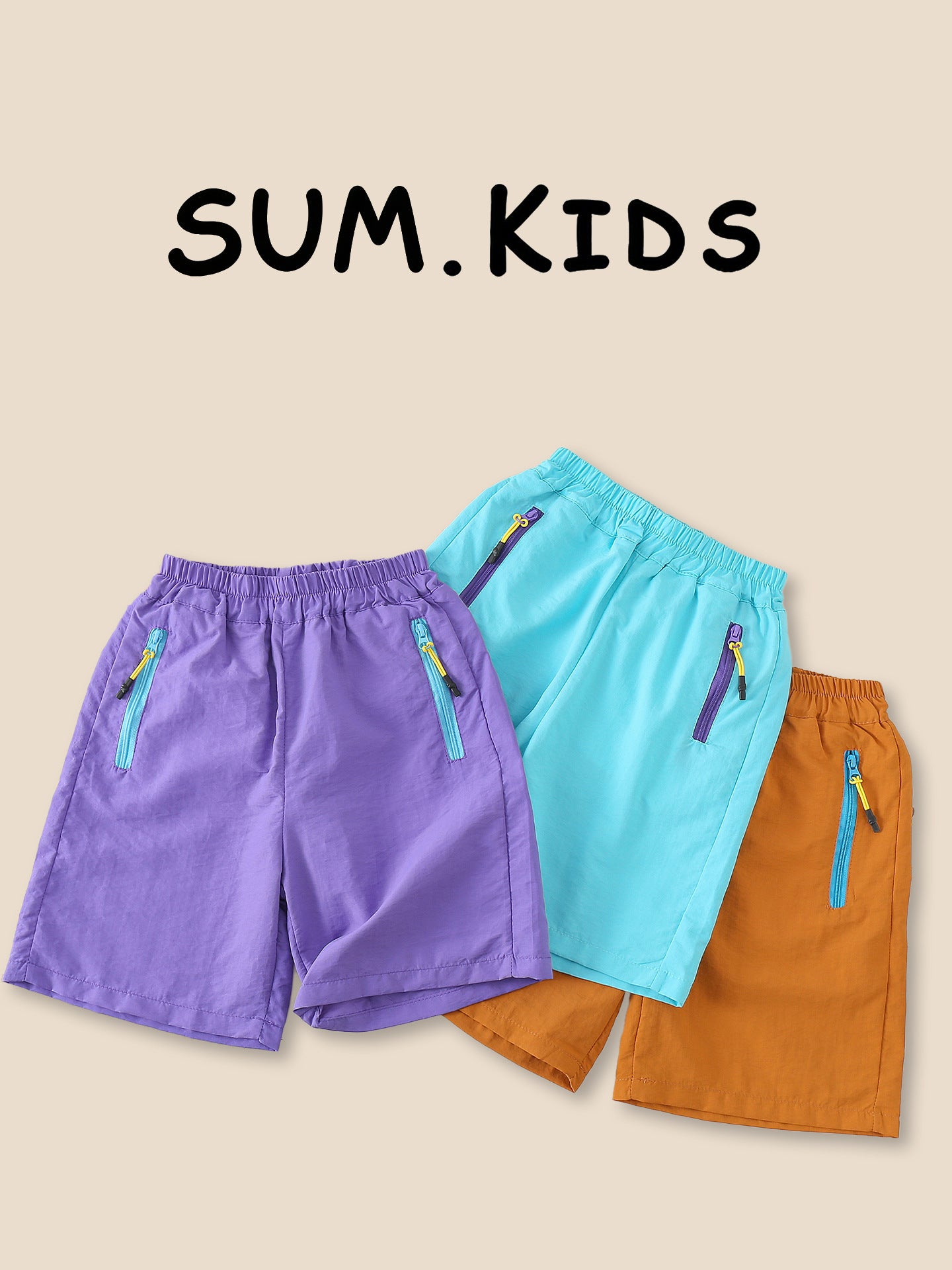 Style Summer Shorts Contrast Color Zipper Pocket Cropped Children's Pants