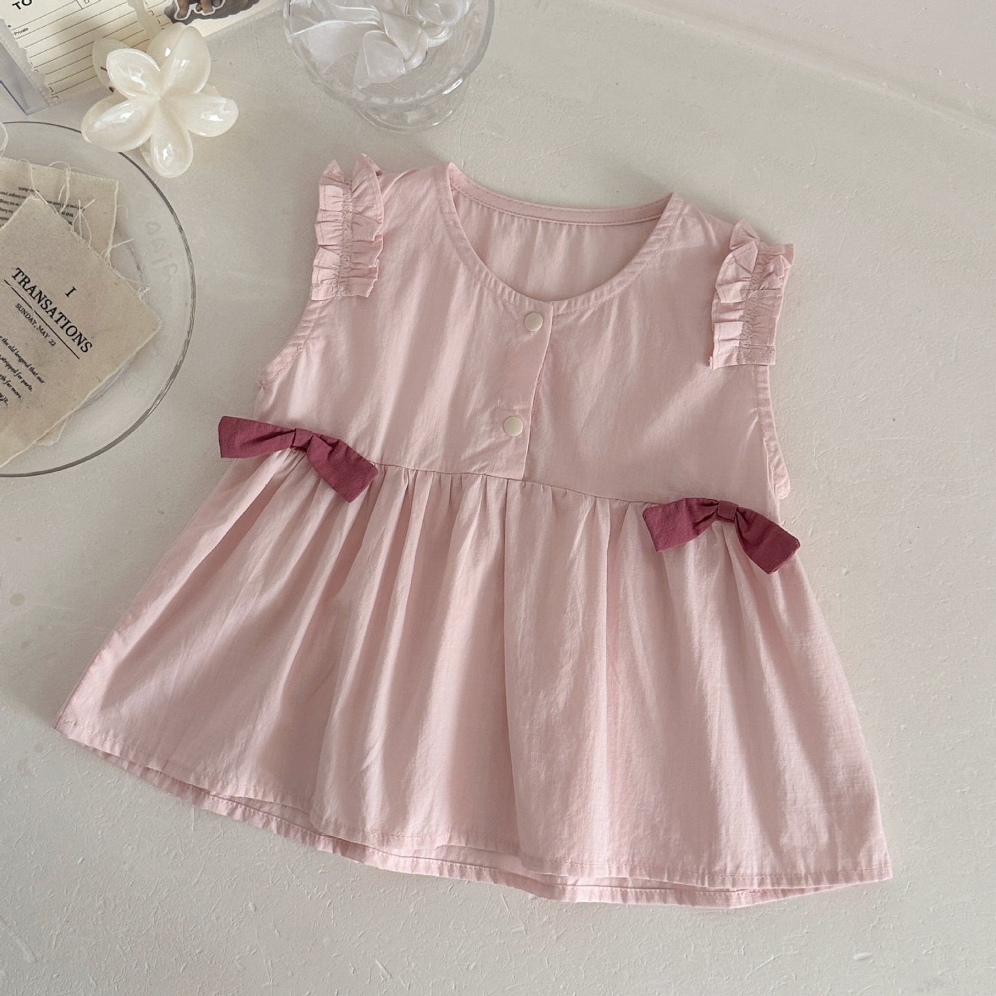 Women's Summer Bow Sleeveless Doll Shirt Embroidered Flared Lace Children's Suit