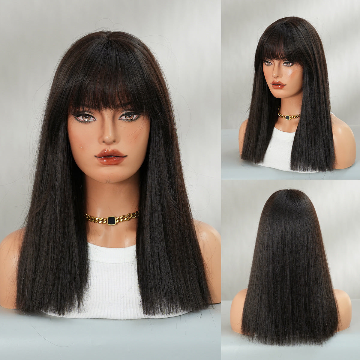 Women's High Quality For Bangs Linen Golden Wig Short Straight Hair