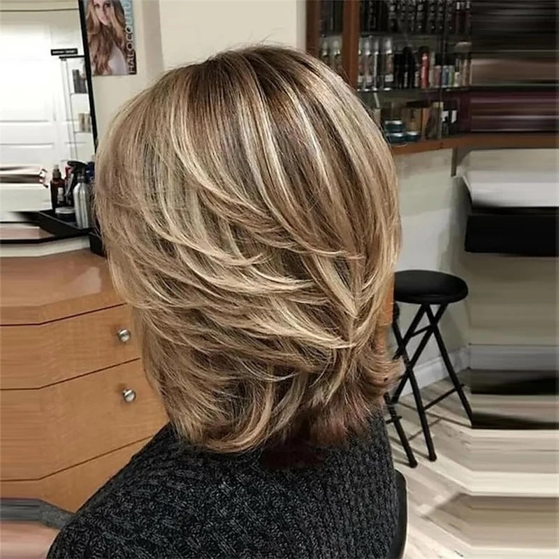 Side Bangs Medium Length Fiber Chemical Wig Short Curly Hair