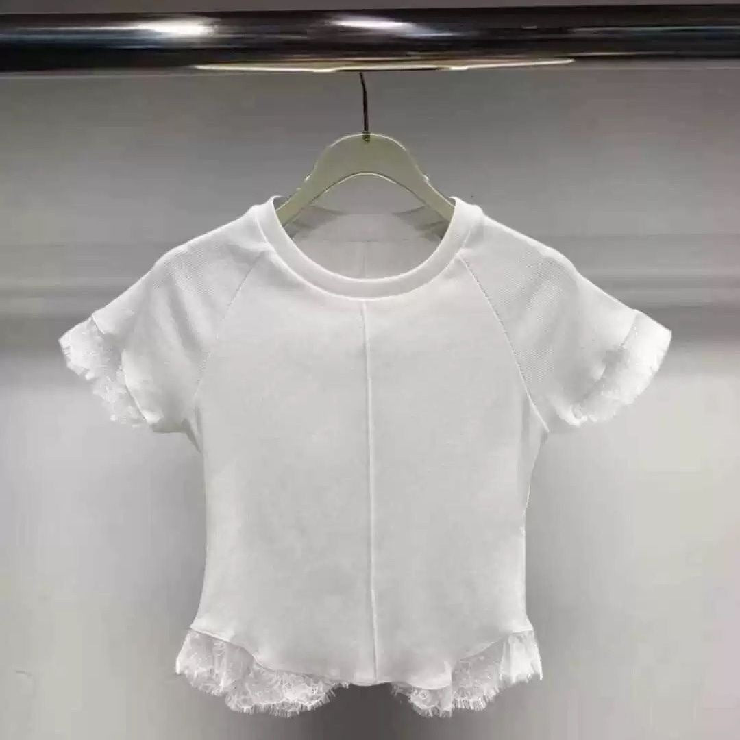 Children's Neck Sweet Lace Patchwork Short-sleeved Korean Style Fashion Children's T-shirt