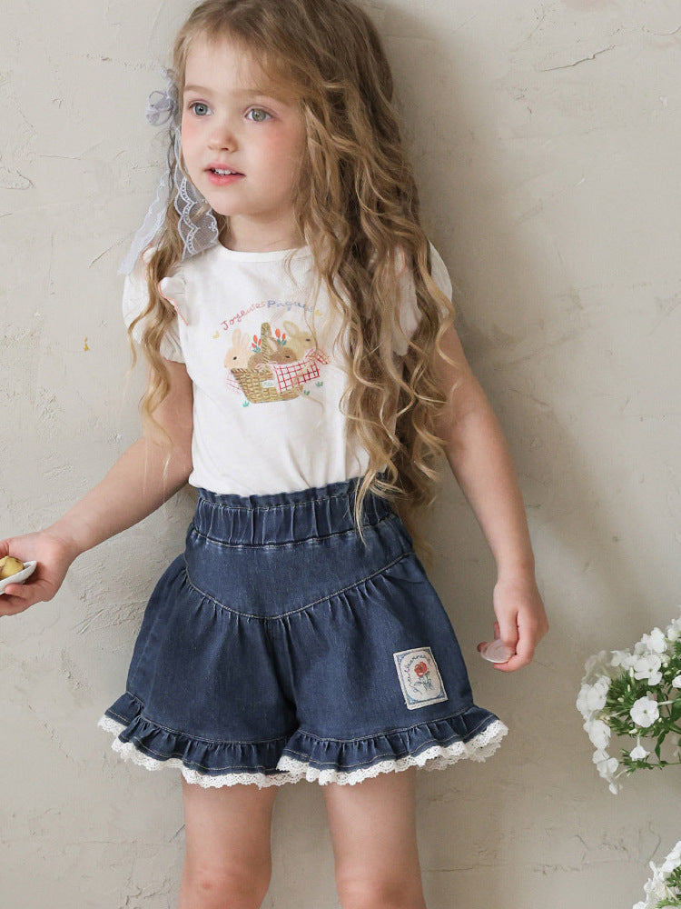 Strawberry Shan Western Style Lace Printing Children's Pants