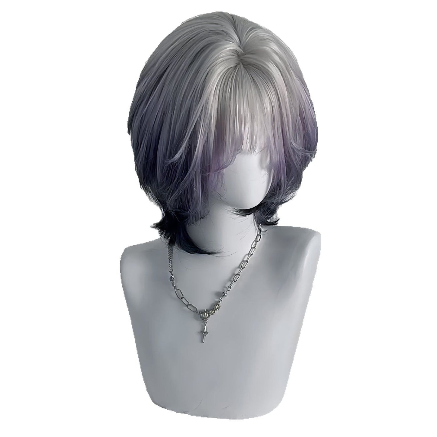 Purple Mist Roaming Female Layer White Gradient Wig Short Curly Hair