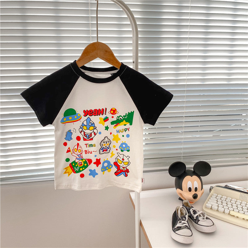 Boys Cute Comfortable Raglan Sleeve Cotton Light Watermark Children's T-shirt