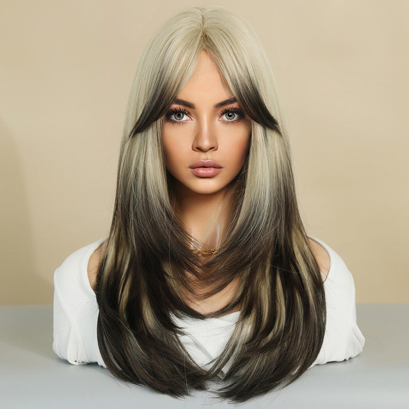 Women's Hair Mid-length Full Top Golden Long-hair Long Straight Wig