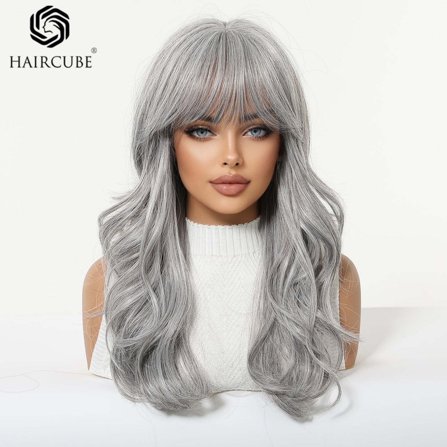 With Bangs Gray Can Be Divided Into Curly Hair Temperament Wig Long Curls