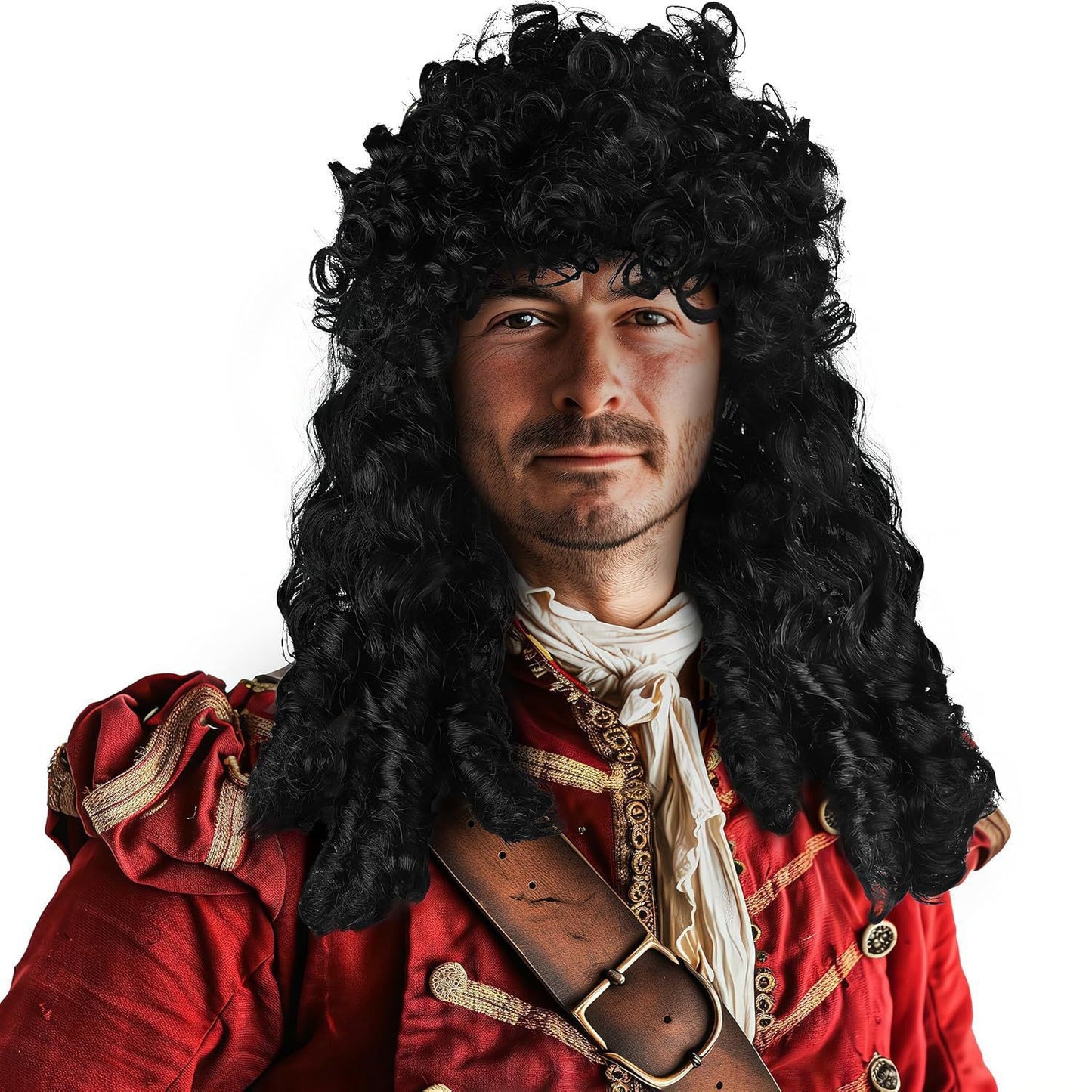 Men's Pirate Ship Captain Long Curly Black Halloween Cos Wig
