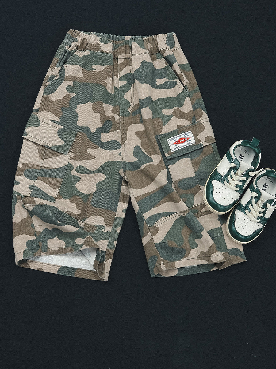 Children's Camouflage Cropped Summer Lightweight Washed Cotton Middle Big Children's Pants