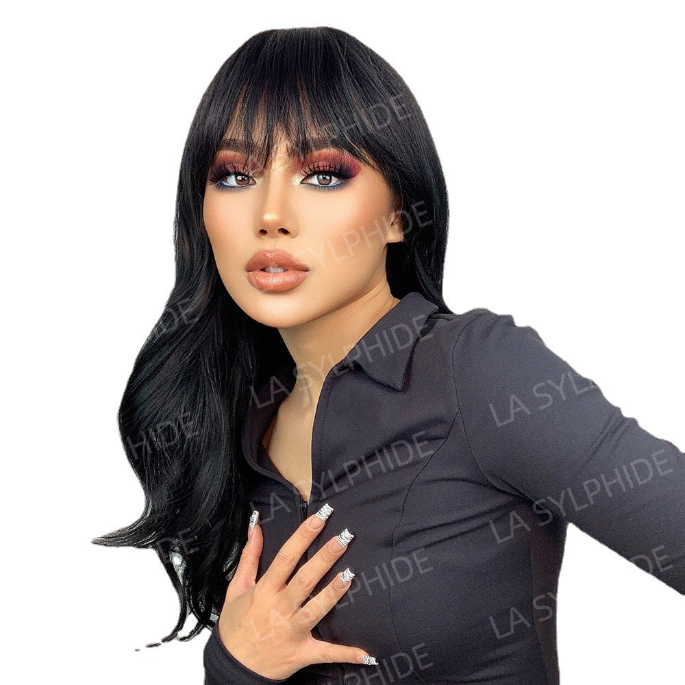 Curly Hair Partial Bangs Female Mechanism Wig Long Curls