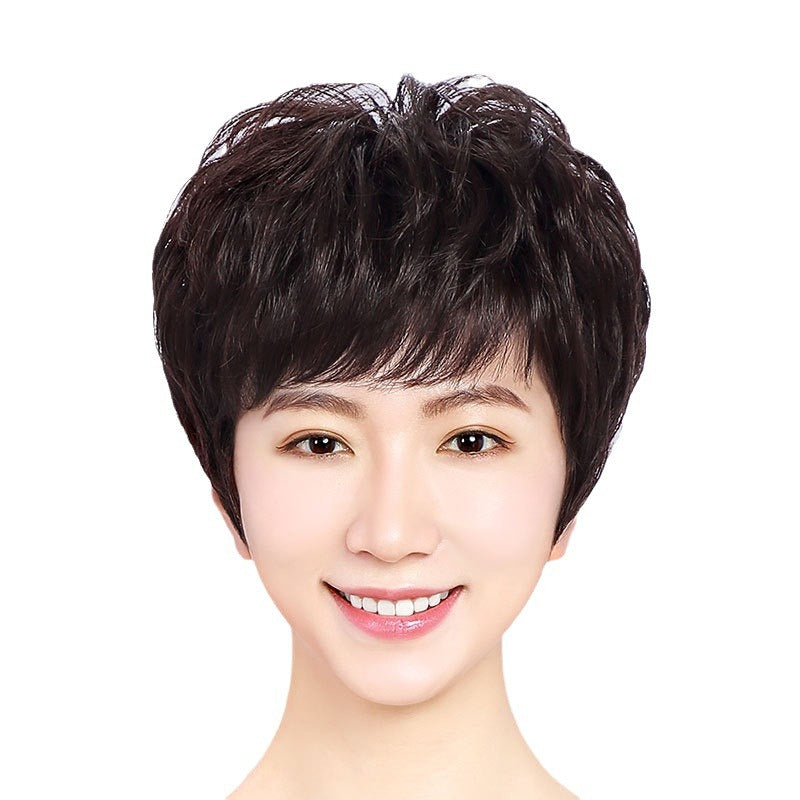 Women's Short Texture Repairing Face Skin Sheath Real Hair Wig