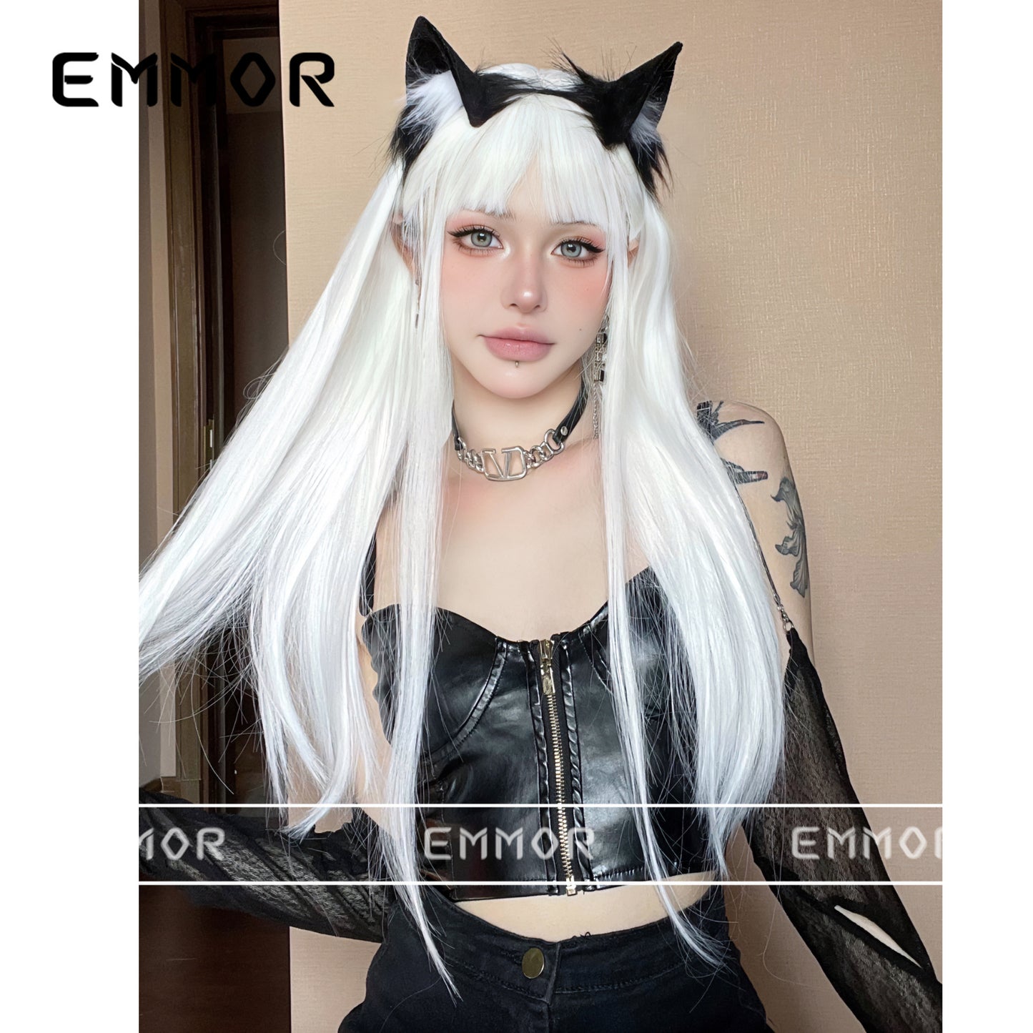 Air Bangs Hair White Fashion Anime Long Straight Wig