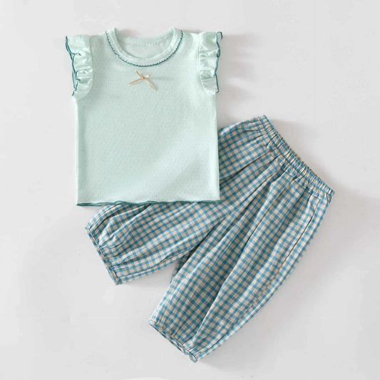 Summer Western Style Two-piece Thin Sleeveless Top Blouse Children's Suit