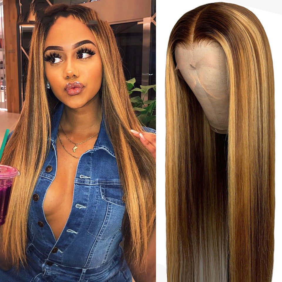Dyed Gradient Straight Hair Fiber Rose Wig Long Curls