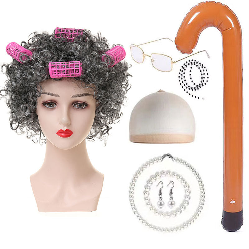 Halloween Old Lady Festival Short Hair Curly Cos Wig