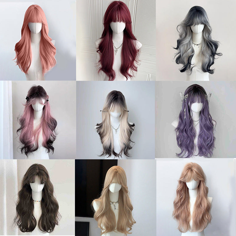 Air Straight Bangs Big Wave Gradient Curly Hair Natural Wig Long Curls