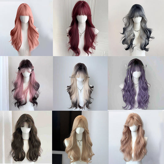 Air Straight Bangs Big Wave Gradient Curly Hair Natural Wig Long Curls